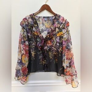 Aqua NWT Multicolor Floral Sheer Blouse M